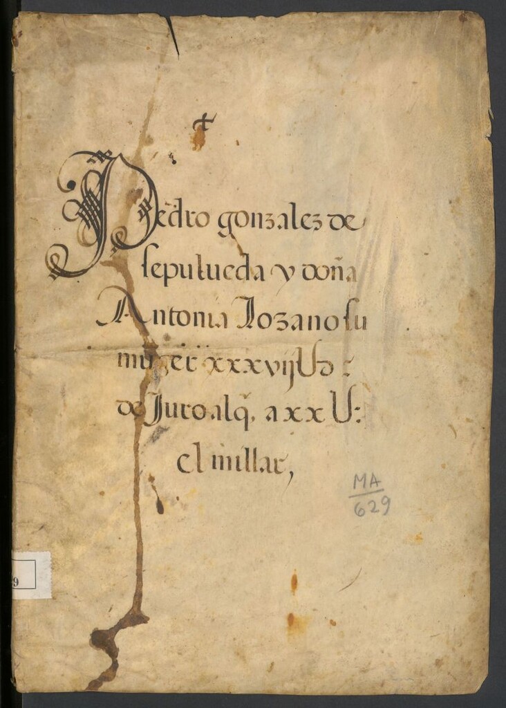 Miniatura de Pedro González de Sepúlveda y doña Antonia Lozano su mujer [juro de heredad] xxxvii U: de Juro alq. a xx U: el millar