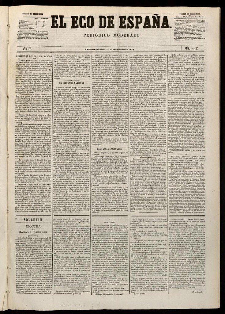 Miniatura de El Eco de España del 27 de septiembre de 1873