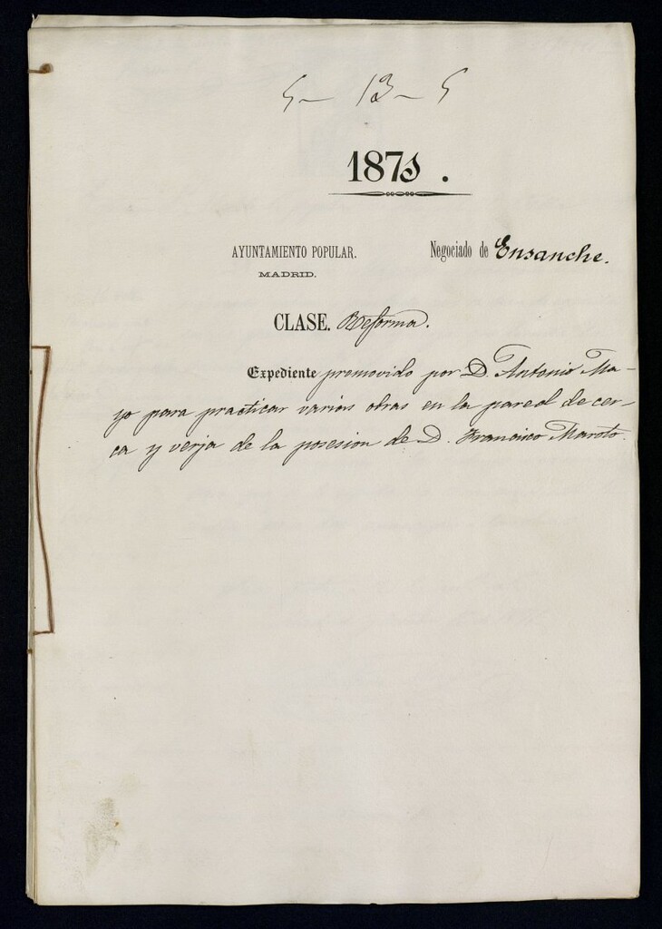 Miniatura de D. Antonio Mayo, prara practicar varias obras en la pared de cerca y verja de la posesión de D. Francisco Maroto.