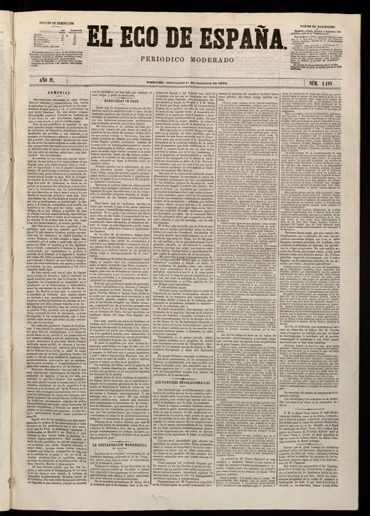 Miniatura de El Eco de España del 1 de octubre de 1873