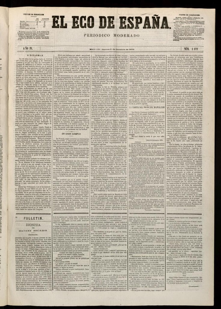 Miniatura de El Eco de España del 2 de octubre de 1873