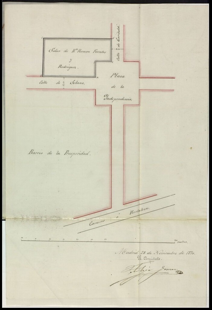 Miniatura de D. Ramón Fuentes y Rodríguez, solicita licencia para construir en un solar de la Prosperidad.