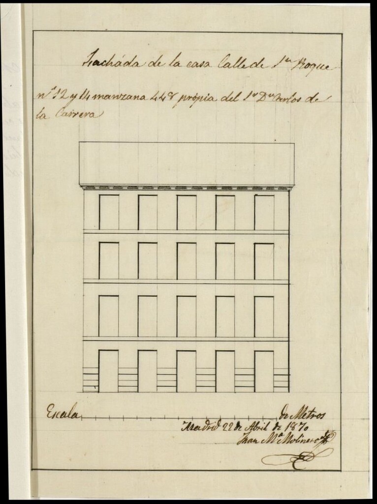 Miniatura de D. Carlos de la Carrera, en solicitud de licencia para construir de nueva Planta la casa nºs 12 y 14 de la calle de S. Roque.