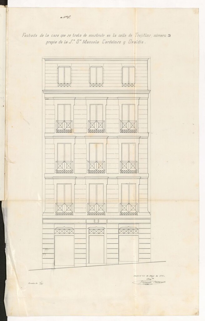 Miniatura de Dª Manuel Cardeñoso,y Obaldia, para reedificar su casa Plaza de Trujillos, nº 5.