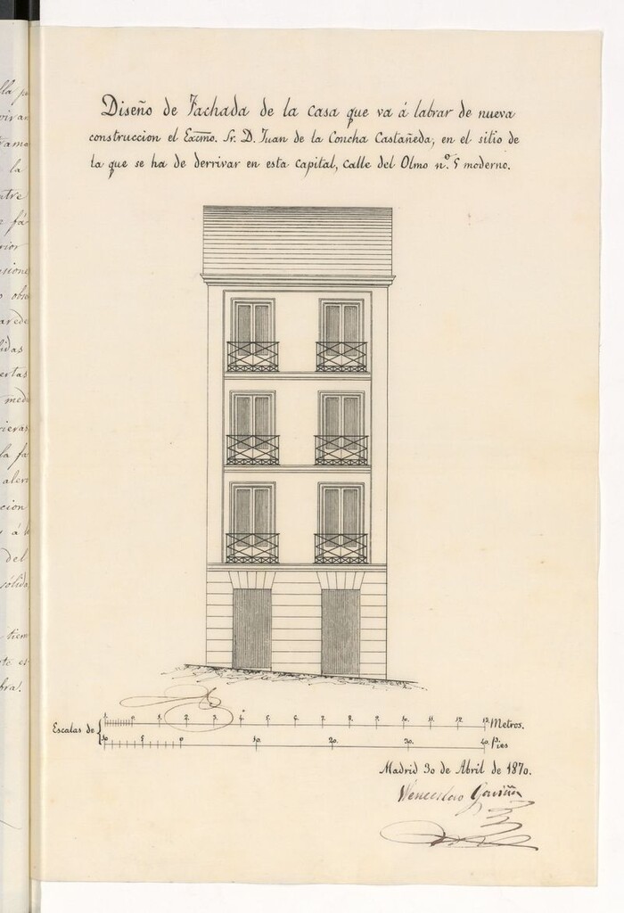 Miniatura de D. Juan de la Concha Castañeda, en solicitud de licencia para construir de nueva planta la casa nº 5 de la calle del Olmo.