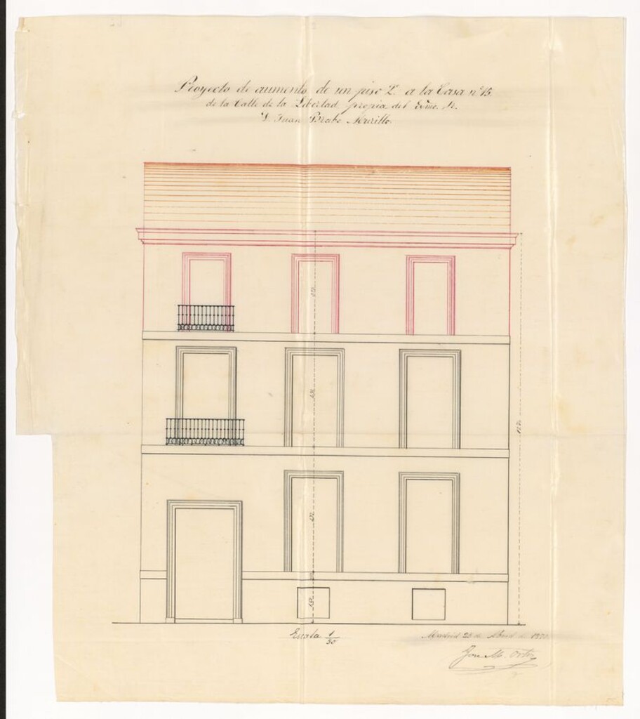 Miniatura de D. Manuel Camacho, en solicitud de licencia para aumentar un piso en la casa nº 15 de la calle de la Libertad propia de los herederos de Dª Dolores Bravo Murillo.