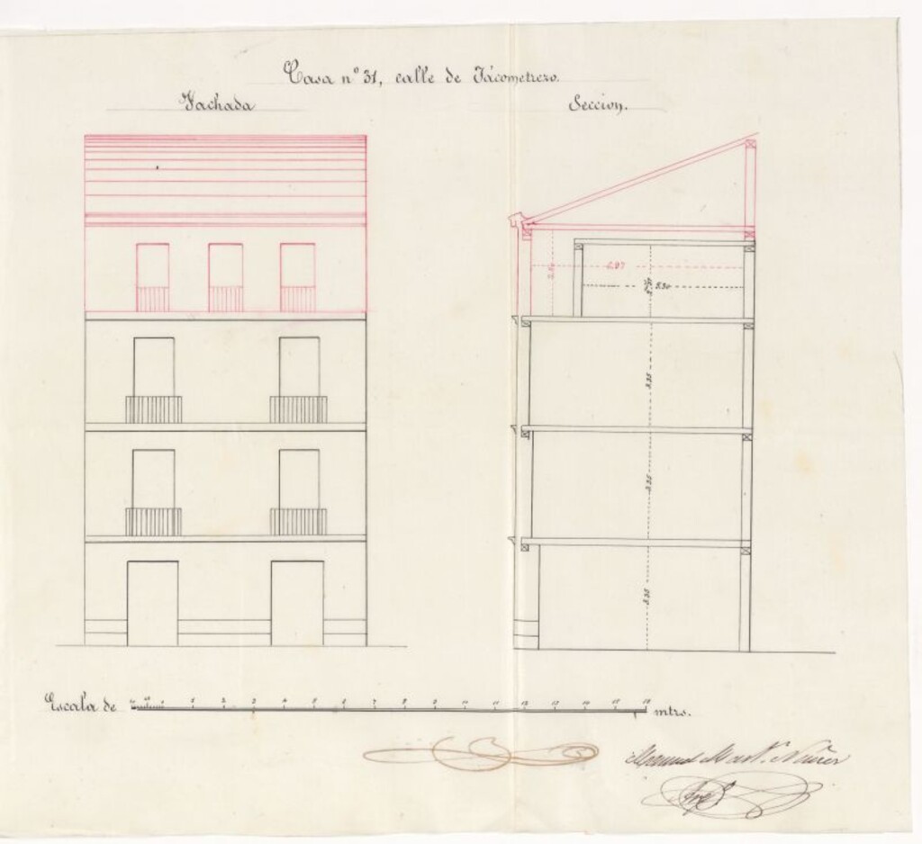Miniatura de D. Félix María Peiró, en solicitud de licencia para sacar un piso a la fachada de la casa nº 6 de la calle de Jesús y María.