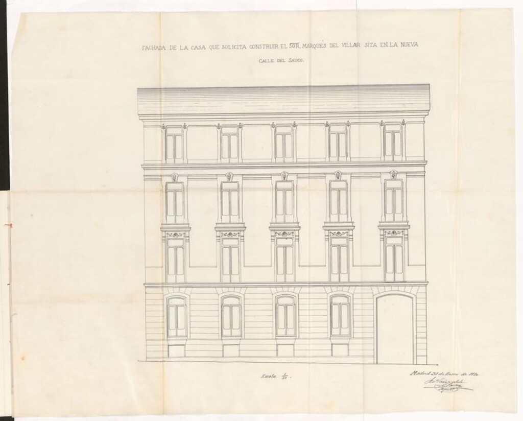 Miniatura de Excmo. Sr. Marqués del Villar, solicitando licencia para construir una casa en un solar situado en la prolongación de la calle del Sauco, manzana  277 duplicado.