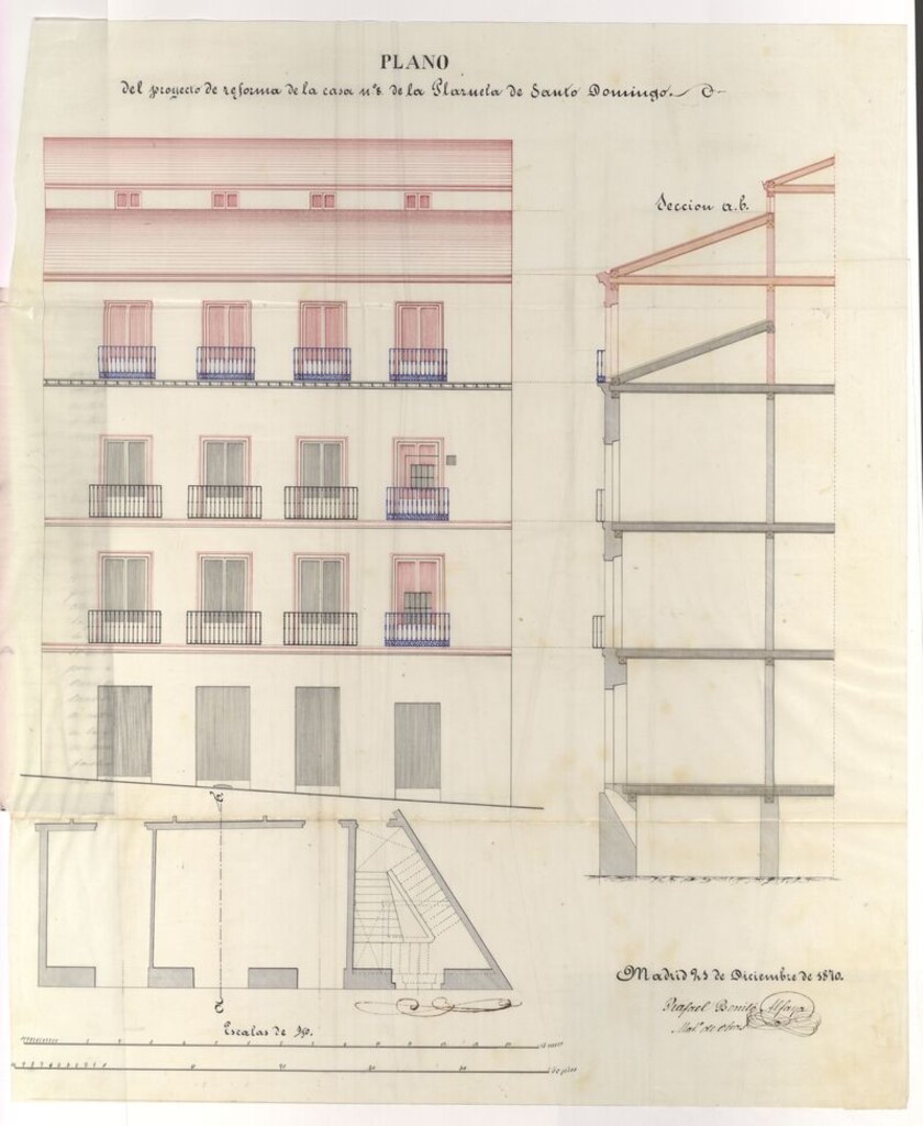 Miniatura de D. Felipe Querejeta, para aumentar un piso 3º y un sotabanco a la casa nº 8 de la Plazuela de Santo Domingo.