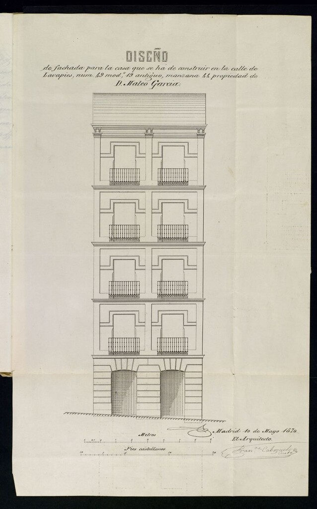 Miniatura de D. Mateo García, en solicitud de licencia para construir de nueva planta la casa nº 49 de la calle de Lavapies.