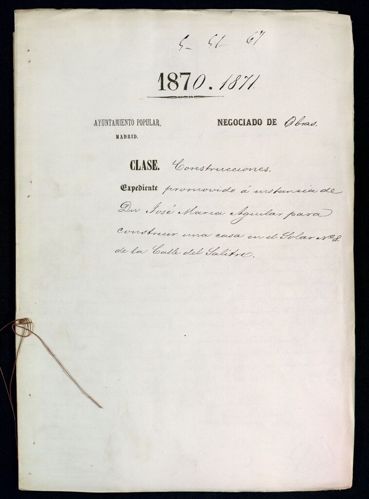 Miniatura de D. José María Aguilar, para construir una casa en el solar nº 8 de la calle del Salitre.