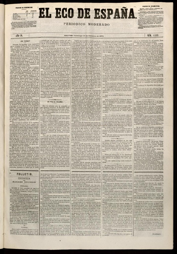 Miniatura de El Eco de España del 12 de octubre de 1873