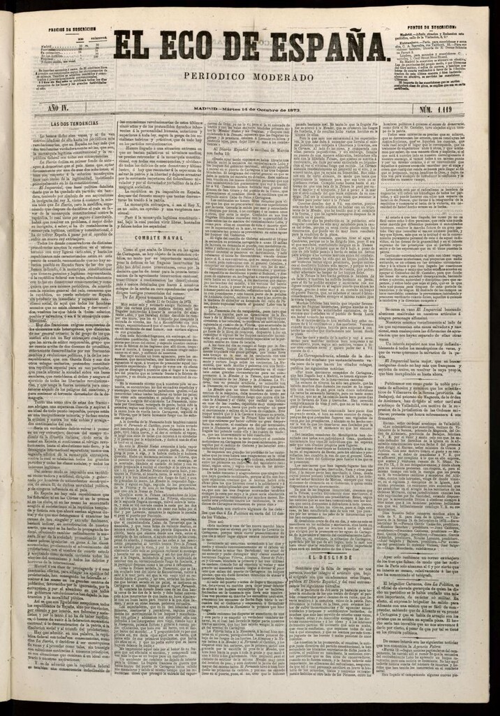 Miniatura de El Eco de España del 14 de octubre de 1873