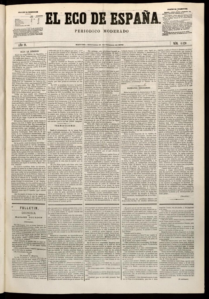Miniatura de El Eco de España del 15 de octubre de 1873