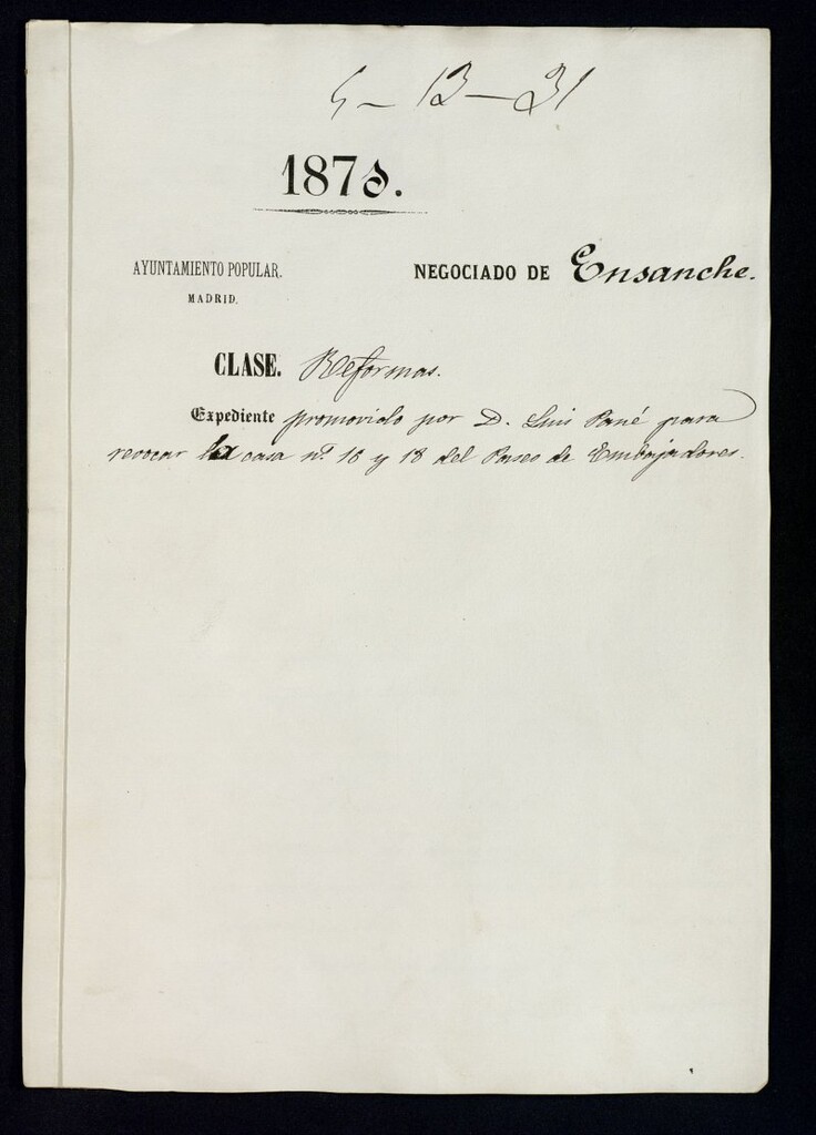 Miniatura de D. Luis Pané, para revocar la casa nº 16 y 18 del Paseo de Embajadores.