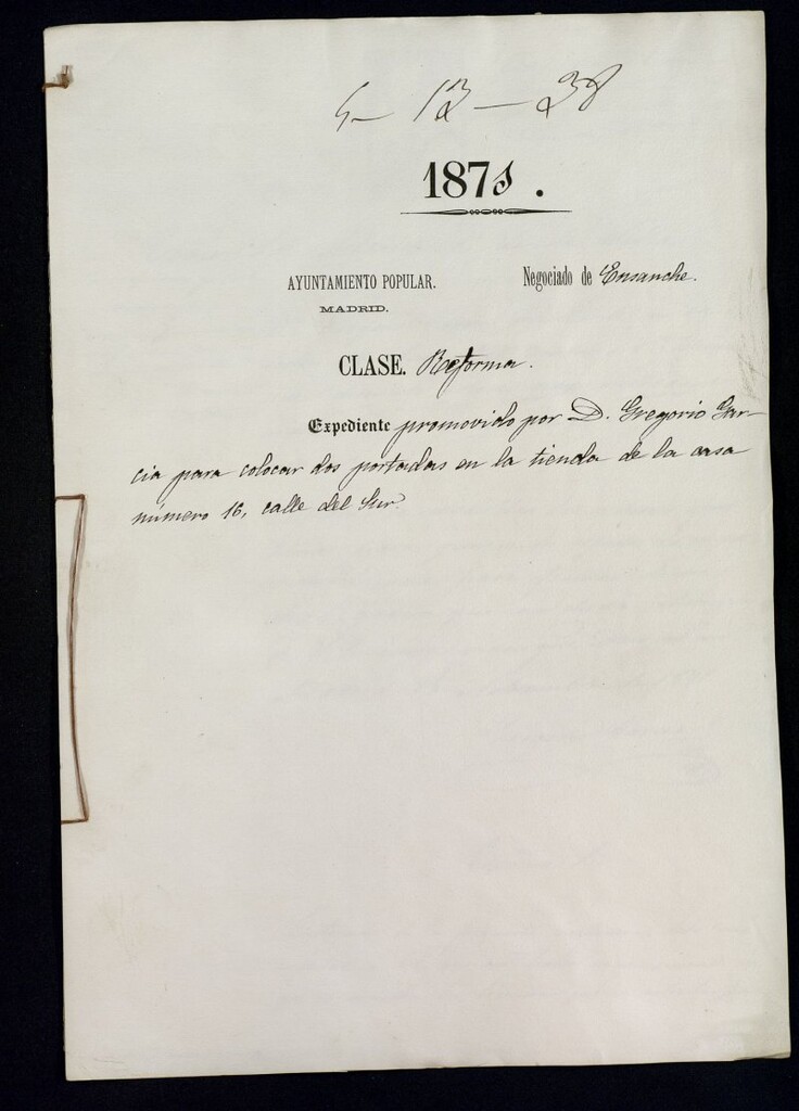 Miniatura de D. Gregorio García, para colocar dos portadas en la tienda de la casa número 16, calle del Sur.