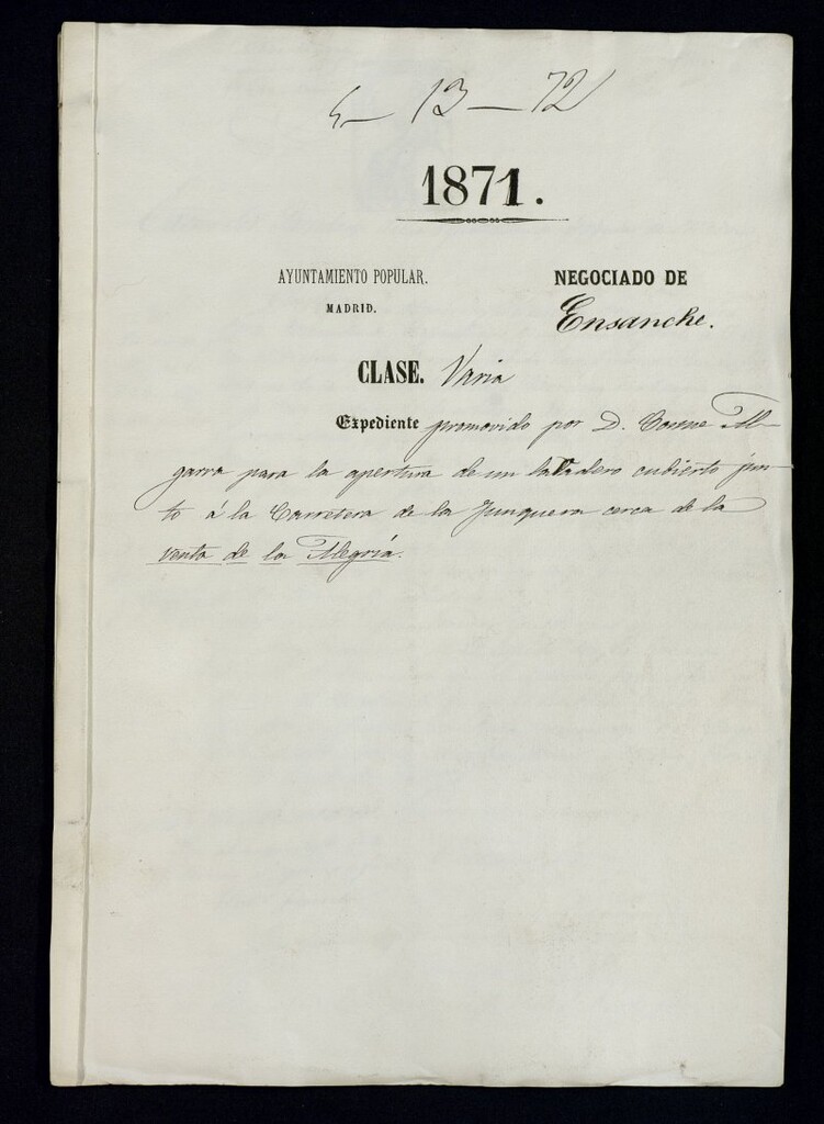 Miniatura de D. Cosme Algarra, para la apertura de un lavadero cubierto a la Carretera de la Junquera cerca de la venta de la Alegría.