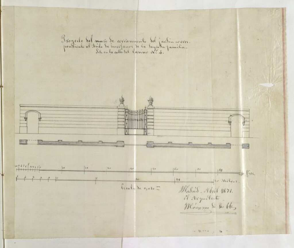 Miniatura de D. Eustaquio Urrubia, solicitando permiso para reedificar el muro de cerramiento de la casa nº 4 de la calle del Casino.