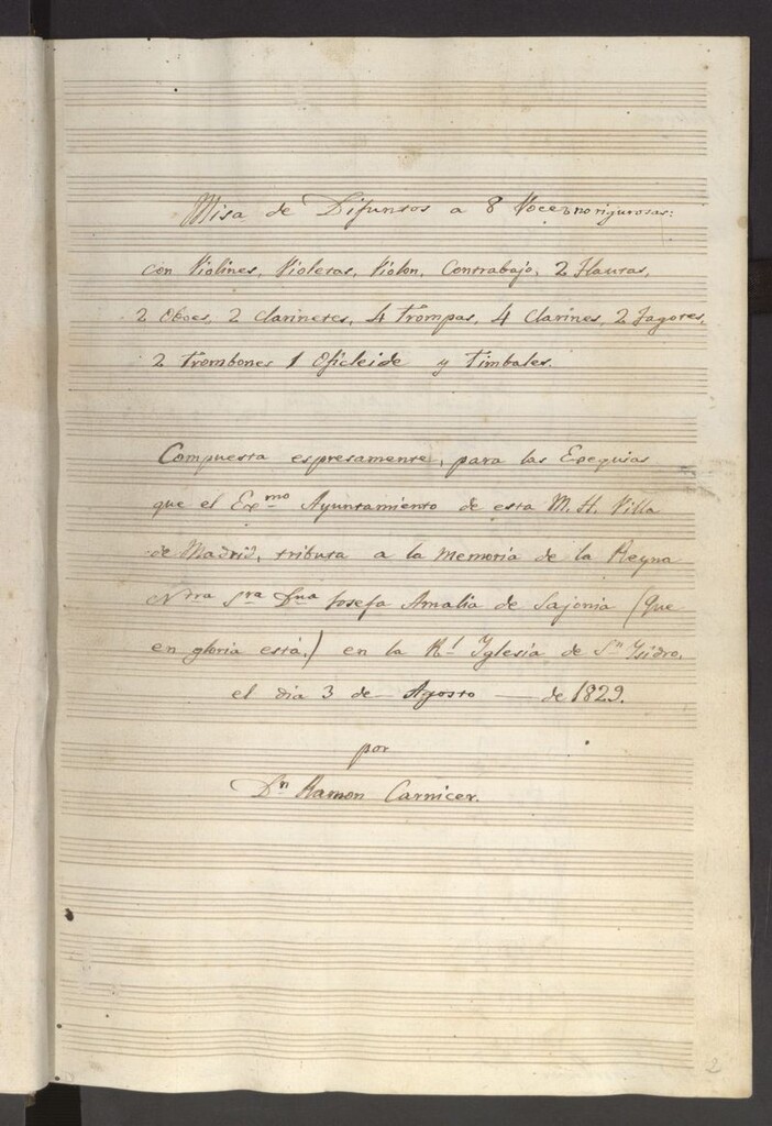Miniatura de Misa de difuntos a ocho voces para la Reina Josefa Amalia de Sajonia