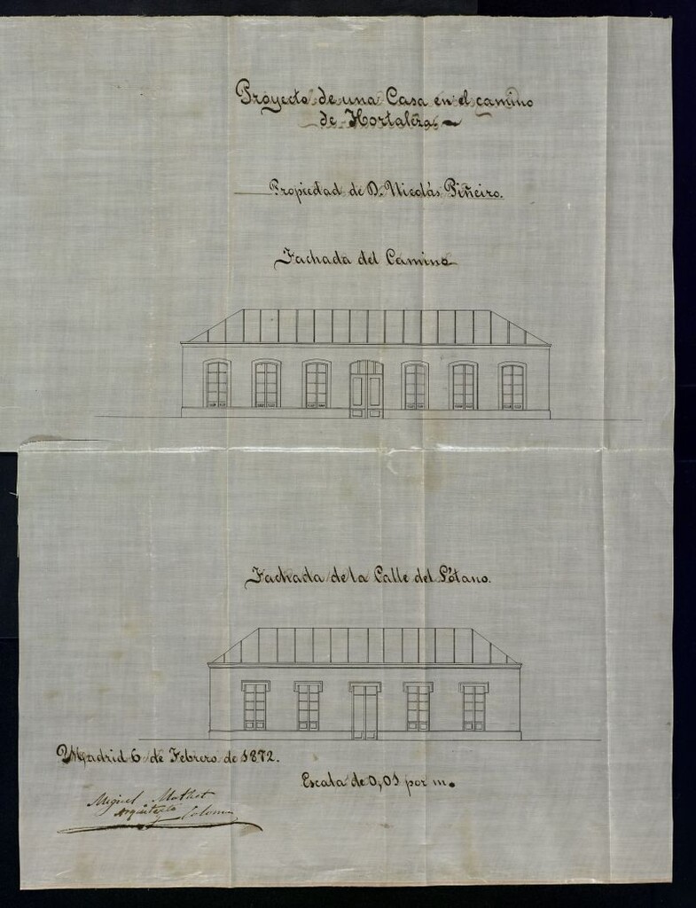Miniatura de D. Nicolás Piñeiro, en solicitud de permiso para edificar en el barrio de la Prosperidad, con fachada al camino de Hortaleza.