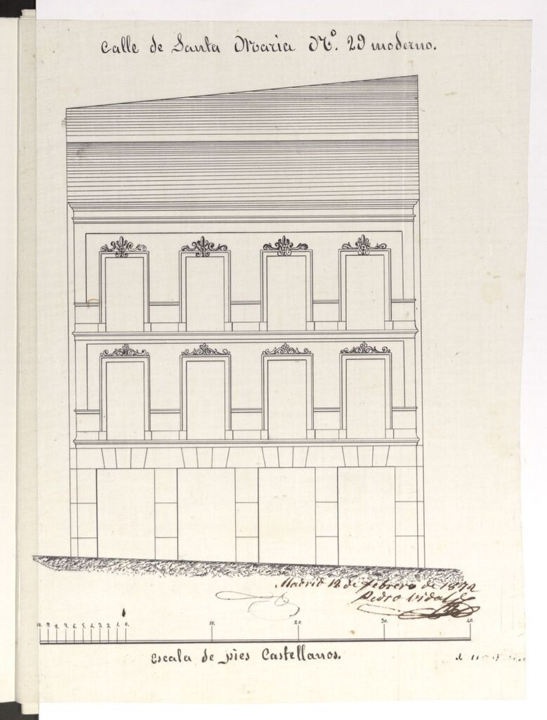 Miniatura de D. Lorenzo Poó y espejo, en solicitud de licencia para reedificar la casa nº 29 de la calle de Santa María.