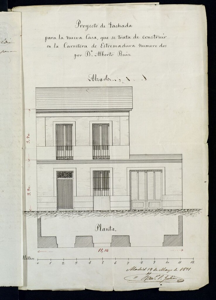 Miniatura de D. Alberto Ruiz, para construir de nueva planta una casa en terreno colindante con  la casa nº 6 de la plaza del Puente de Segovia.