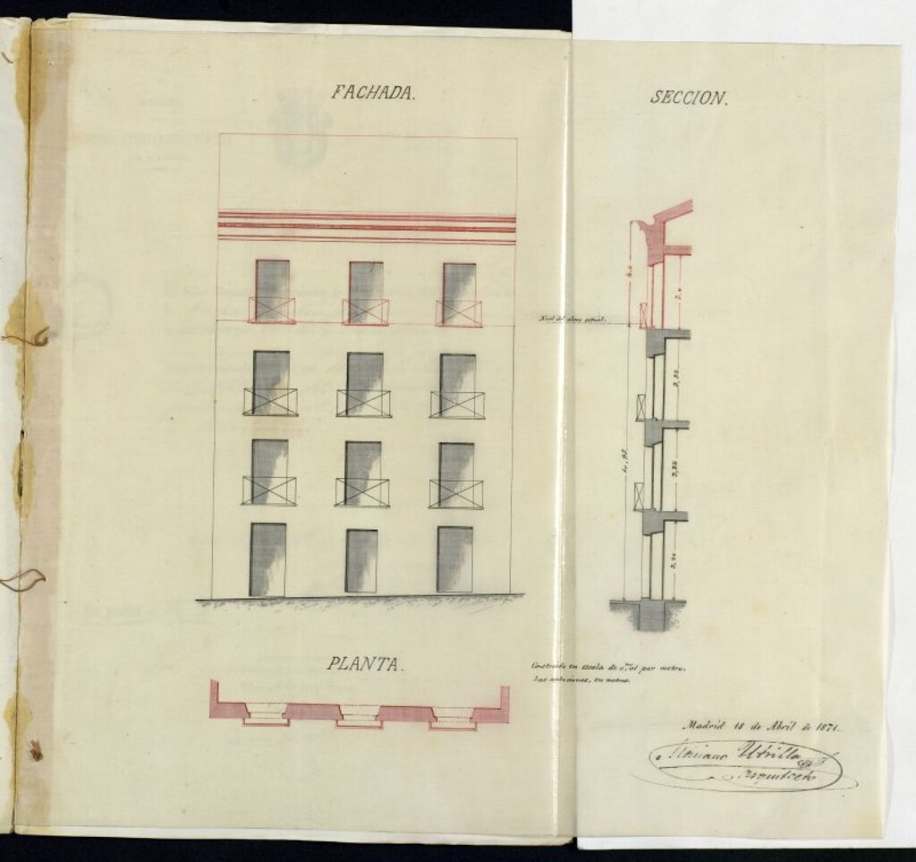 Miniatura de D. Gaspar González de Garona, en solicitud de licencia para aumentar un piso a la casa nº 12 de la Calle de las Beatas.