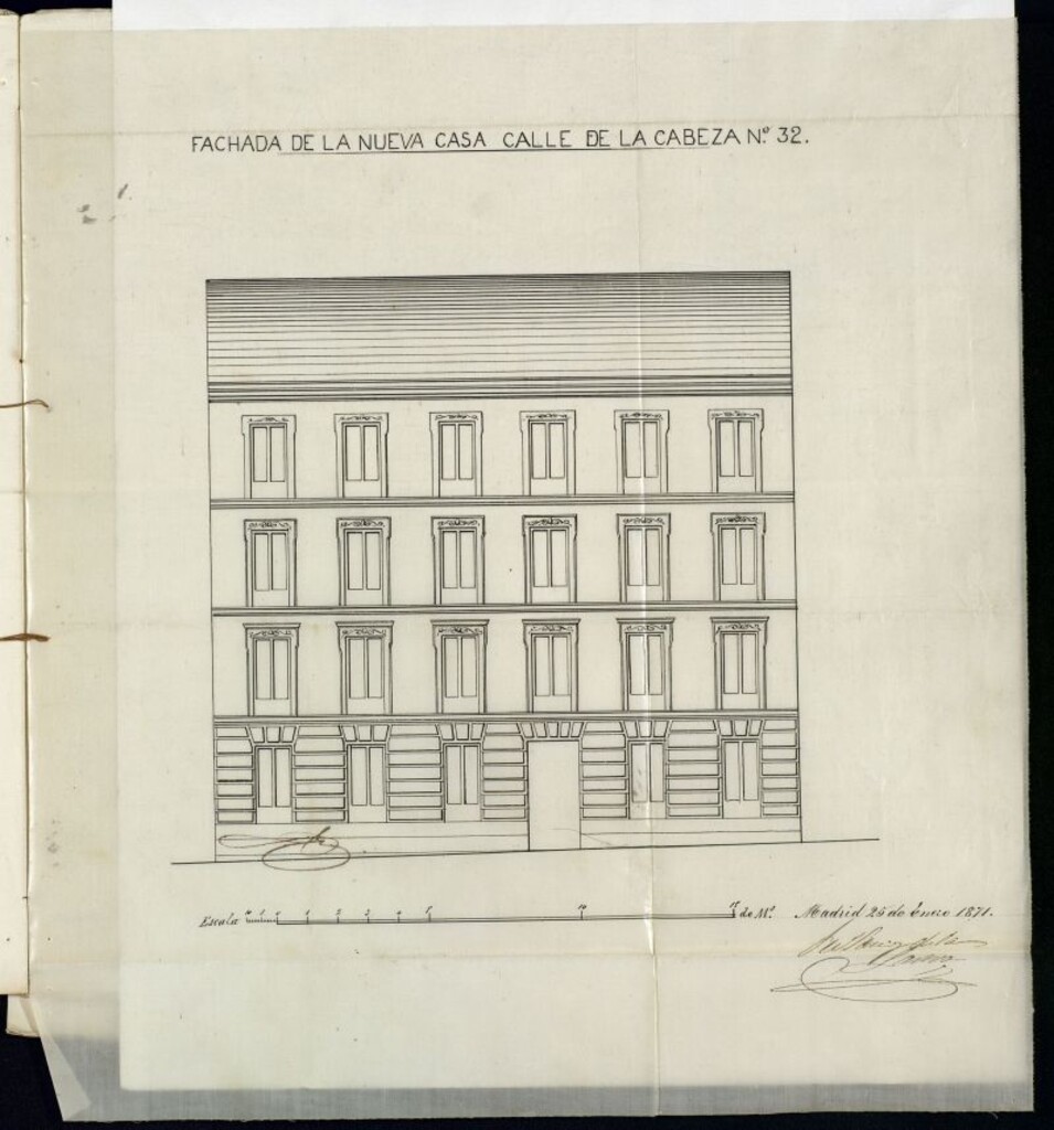 Miniatura de D. Francisco Caballero, Marqués del Villar en solicitud de licencia para reedificar la casa de la calle de la Cabeza nº 32.