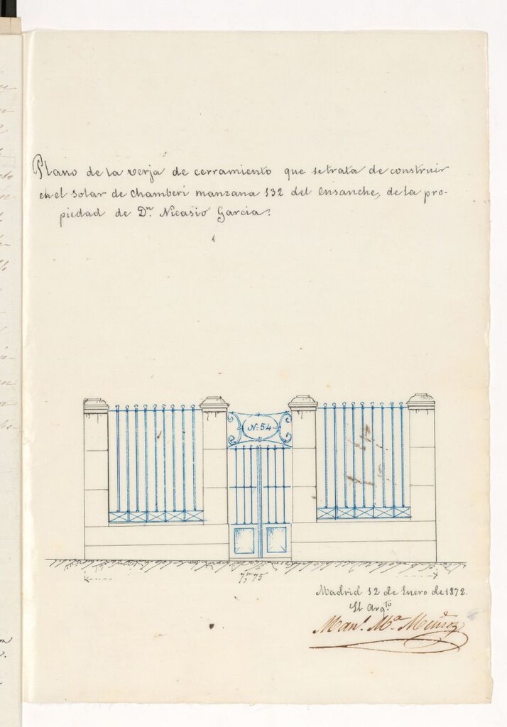 Miniatura de D. Nicasio García, licencia para cercar un solar de la manzana 132 del ensanche, frente a la calle de Santa Engracia.
