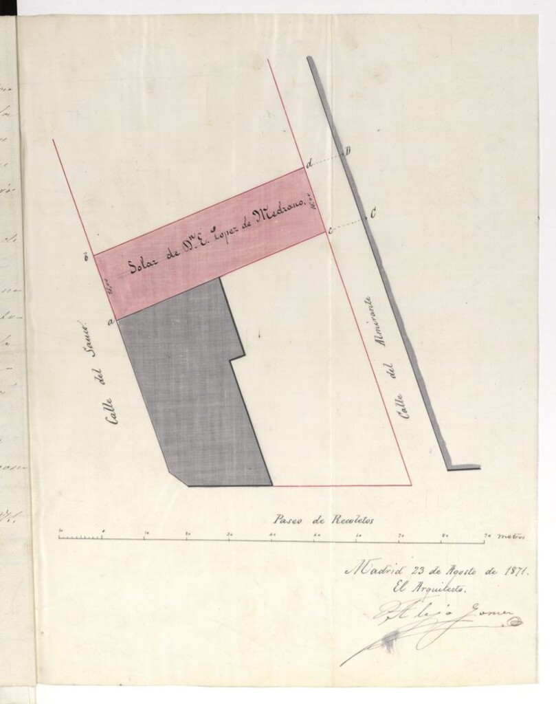 Miniatura de D. E. López de Medrano, en solicitud de licencia para edificar en el solar nº 1 de la calle del Sauco manzana 277 duplicado terrenos denominados "Huerta de Brancacho".