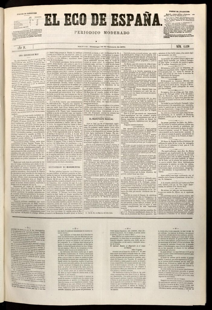 Miniatura de El Eco de España del 26 de octubre de 1873