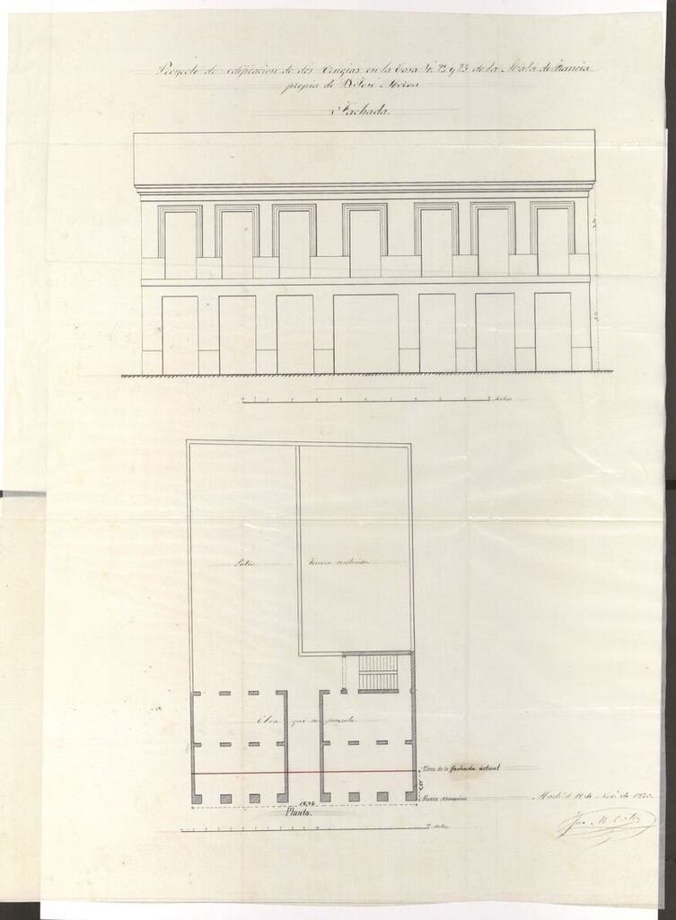 Miniatura de D. José Morón, para edificar la casa nº 23 y 25 de la calle Mala de Francia.