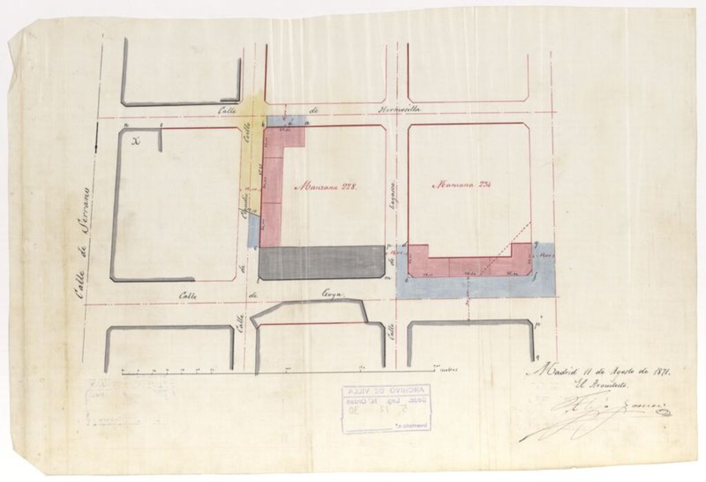 Miniatura de D. Matias de Oteyza, en representación del Excmo.Sr. Marqués de Salamanca, para construir las casas nºs 8,9,10 de la manzana 228 y nºs 1,2 y 3 de la 234 , de su nombre.