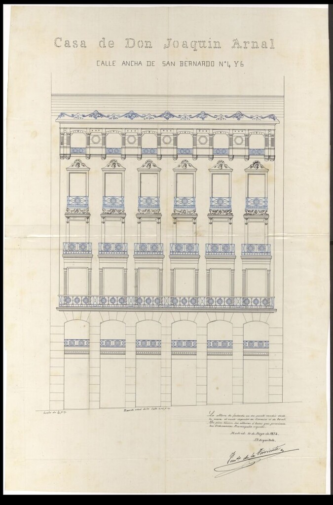 Miniatura de D. Lorenzo Poó y espejo, en solicitud de licencia para reedificar la casa nº 29 de la calle de San 
Bernardo