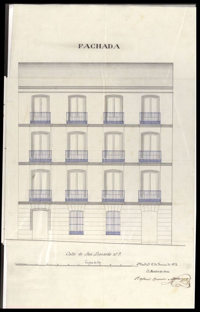 Miniatura de D. Enrique Gorjón, pidiendo licencia para edificar de nueva planta la casa nº 9 de la calle de S. Leonardo.