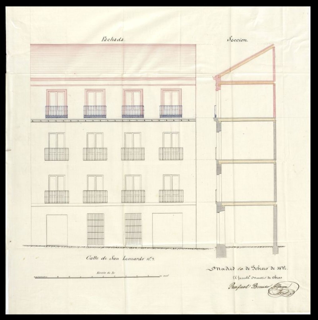 Miniatura de D. Enrique Gorjón, en solicitud de licencia para aumentar un piso en la casa nº 9 de la calle de S. Leonardo.