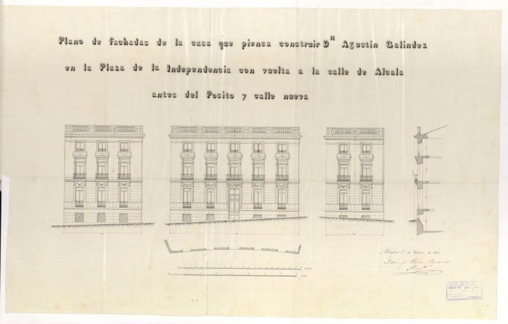 Miniatura de D. Agustín Lindez, para construir de nueva planta en el solar de su propiedad sito en la calle de Alcalá, (antes del Pósito, nº 31).