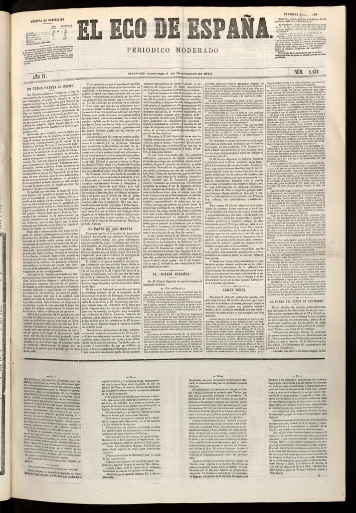 Miniatura de El Eco de España del 2 de noviembre de 1873