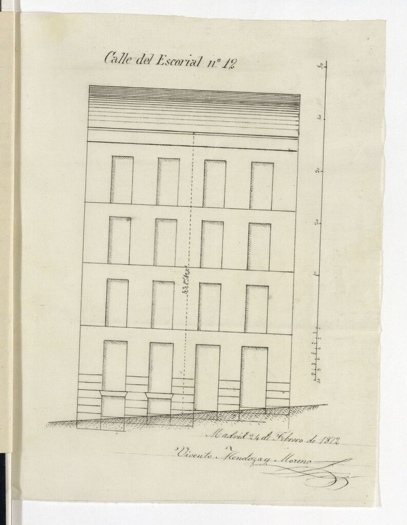 Miniatura de D. Gabriel Díaz, en solicitud de licencia ara construir de una planta la casa nº 12 de la calle del Escorial.