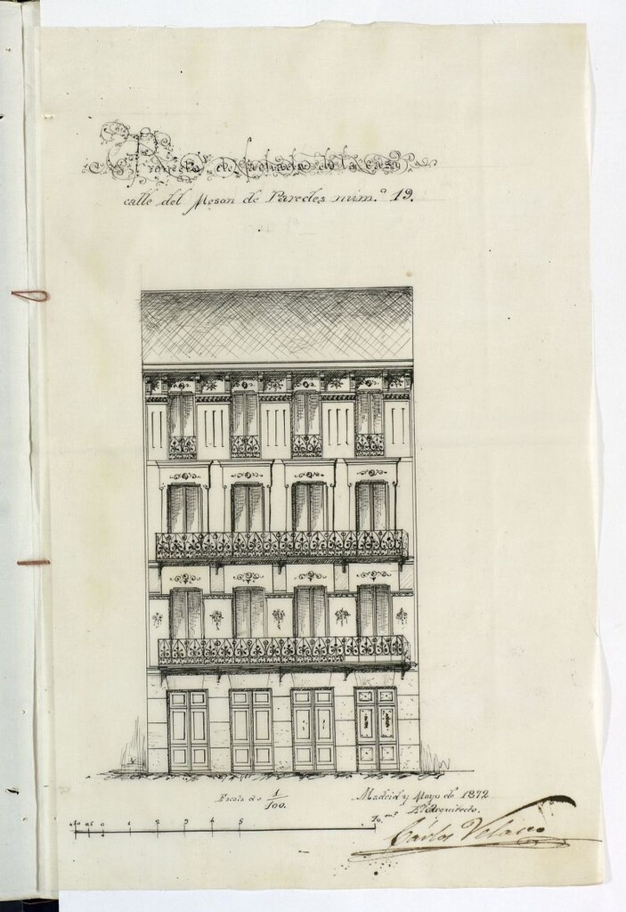 Miniatura de D. Felipe González Vallarino, para edificar de nueva planta la casa no 19 de la calle de Mesón de Paredes.