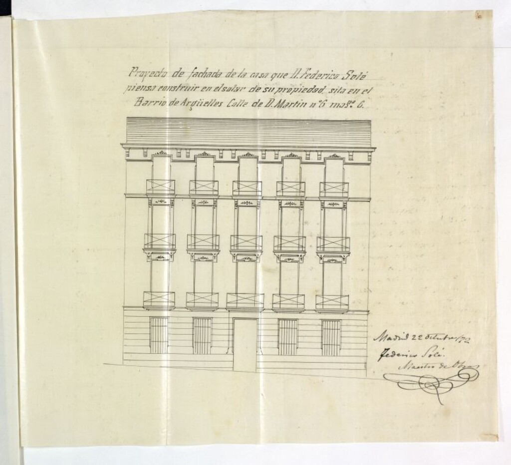 Miniatura de D. Federico Sollé, para edificar de nueva planta en el solar nº 6 de la calle de D. Martín en el Barrio de Argüelles.