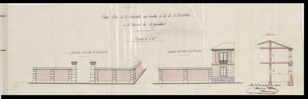 Miniatura de D. Cayetano Martínez para construir en el solar nº 11 del barrio de Arguelles, calle de Evaristo esquina a la D. Martín.