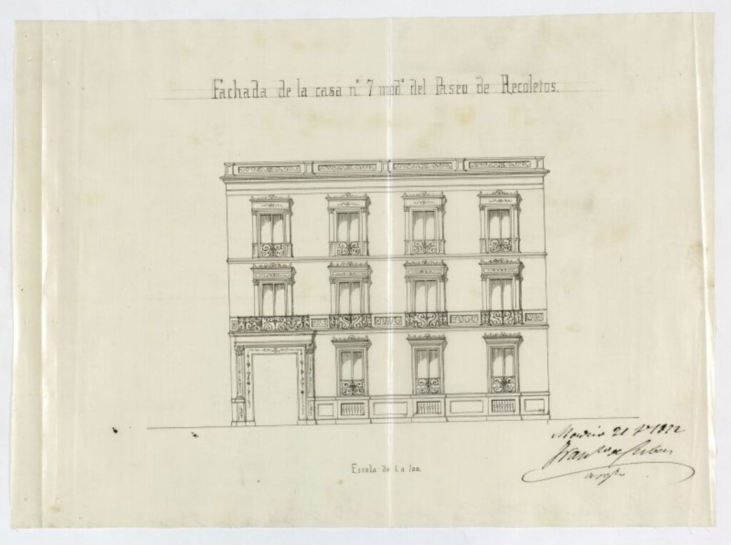 Miniatura de D. Francisco Cubas, en representación de D. Francisco López, para construir una casa en el solar nº 7 del Paseo de Recoletos.