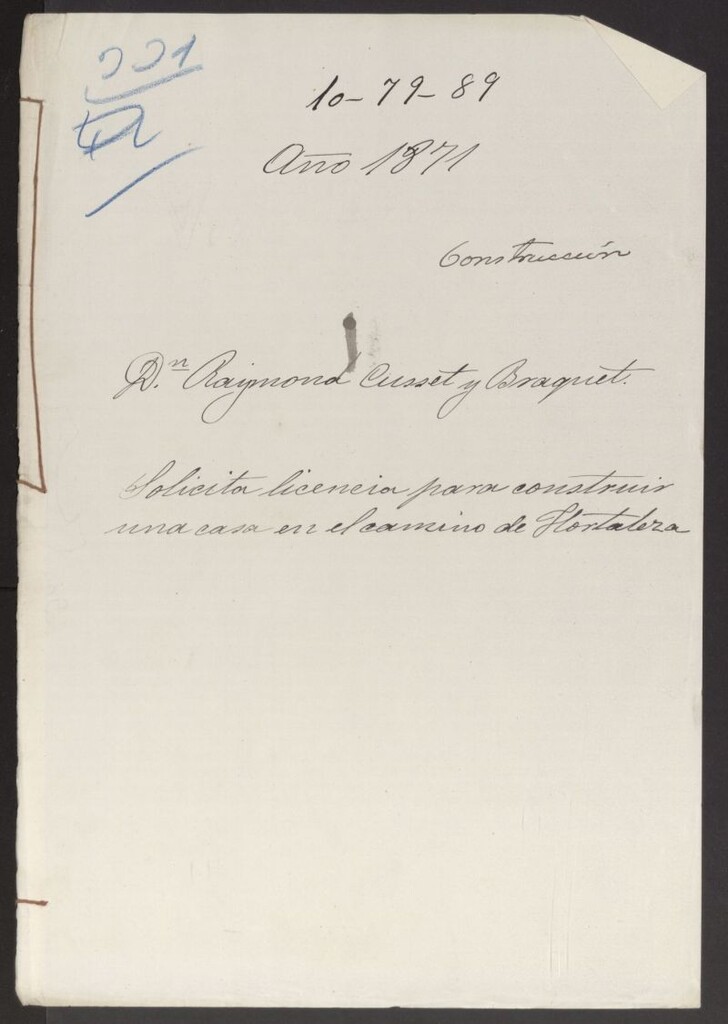 Miniatura de D. Raymond Cusset y Braquet, solicita licencia para construir un a casa en el camino de Hortaleza.