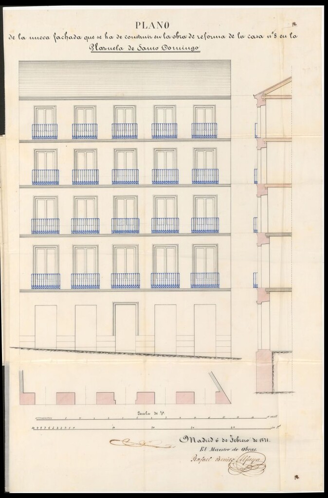 Miniatura de D. Felipe Querejeta para construir de nueva planta la casa nº 8 de la Plazuela de Santo Domingo.