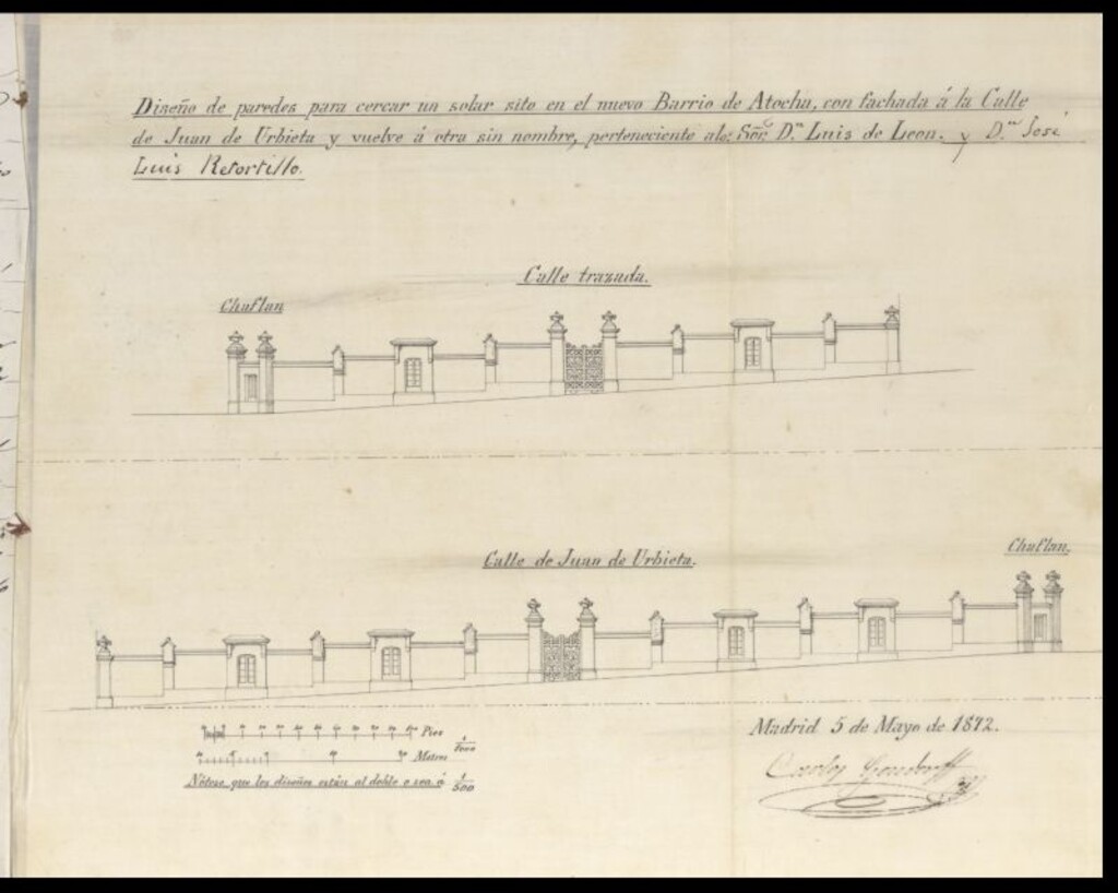 Miniatura de D. Luis de León y D. José Luis Retortillo, solicitando levantar una tapia que cerque un solar sito en el Nuevo Barrio de Atocha.