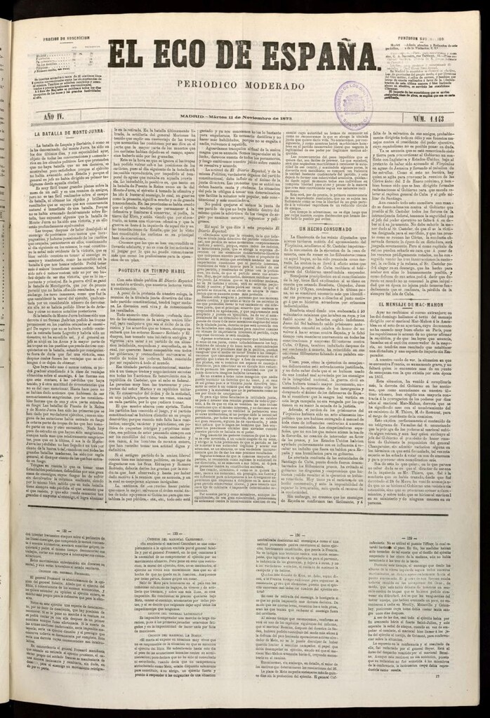 Miniatura de El Eco de España del 11 de noviembre de 1873