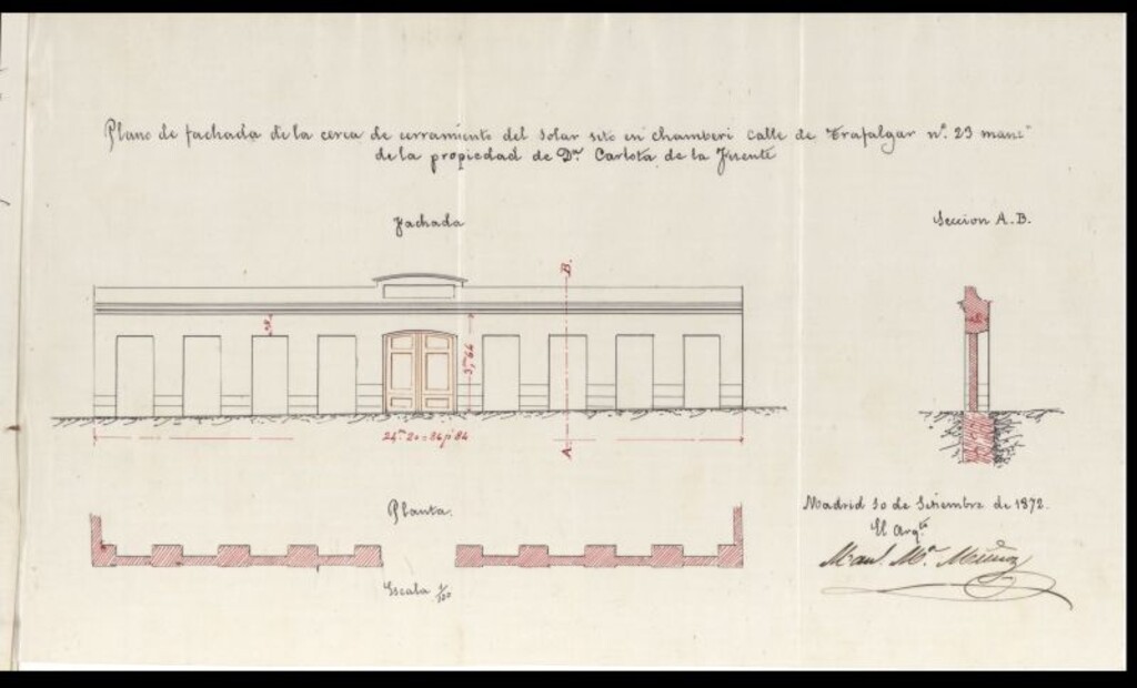 Miniatura de D.ª Carlota de la Fuente, para levantar una cerca de cerramiento del solar nº 23, calle de Trafalgar, en Chamberí.