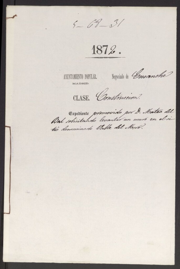 Miniatura de D. Mateo del Bal solicitando levantar un muro en el sitio denominado Valle del Moro
