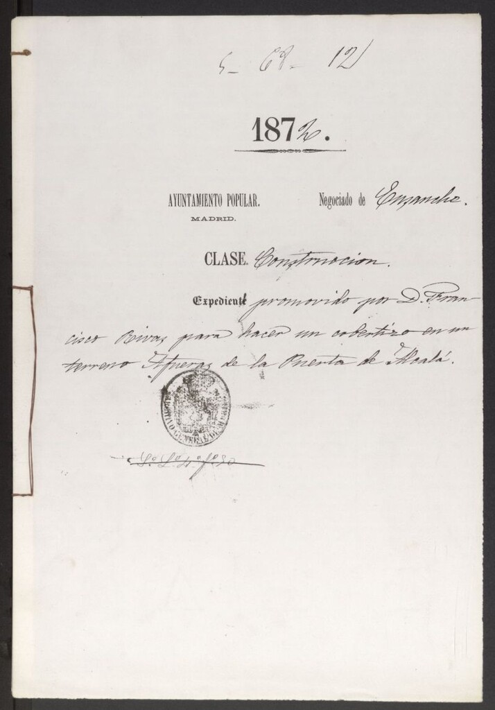 Miniatura de D. Francisco Rivas, para hacer un cobertizo en un terreno afueras de la Puerta de Alcalá.